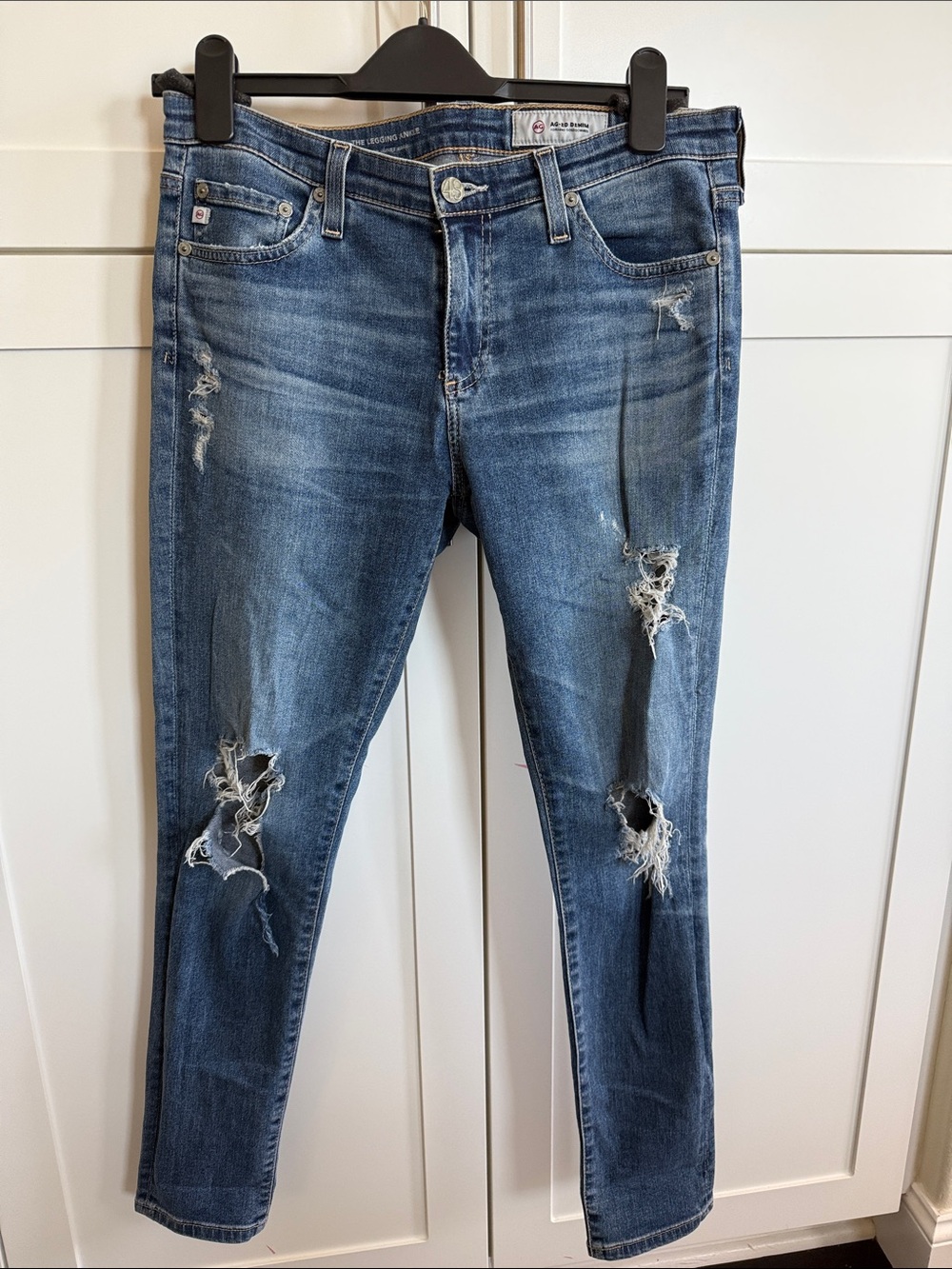 AG Adriano Goldschmied The Legging Ankle Distressed Blue Skinny Jeans 28